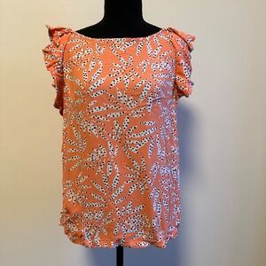 *LOFT* Orange x White Polka Foliage Pattern Top Size Large